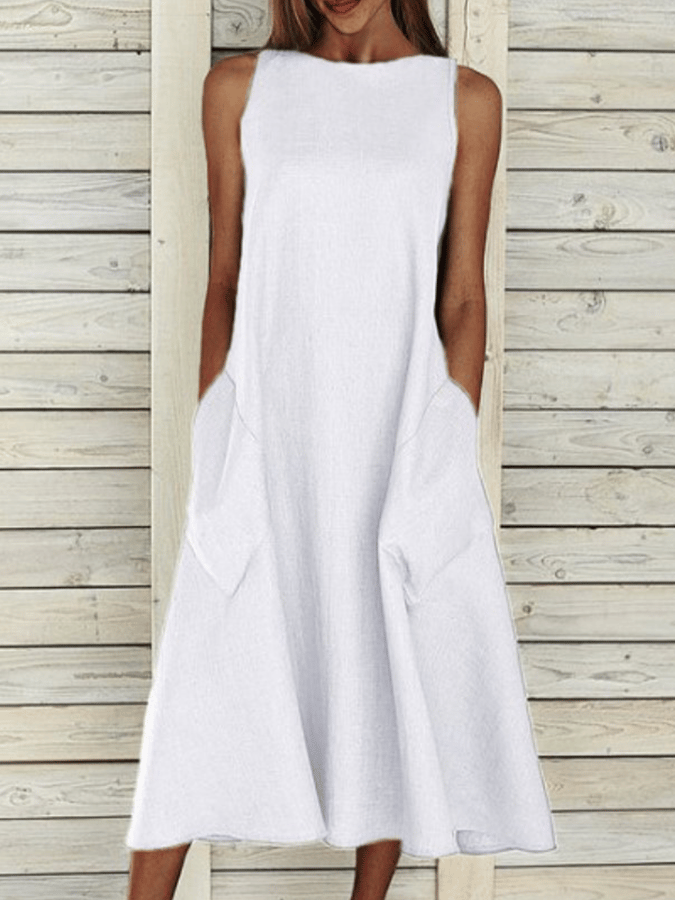 Women's Elegant Solid Color Cotton Dress