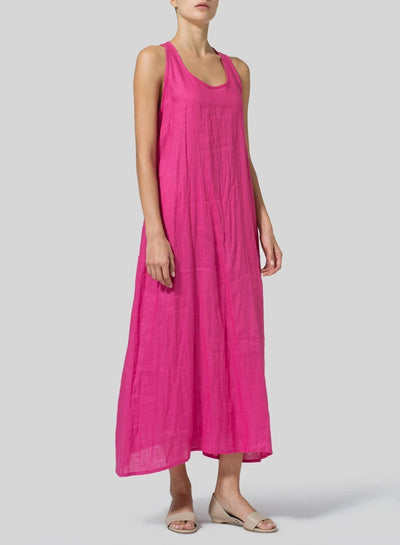 Solid Basic Linen/Cotton A-Line Sleeveless Maxi Dress
