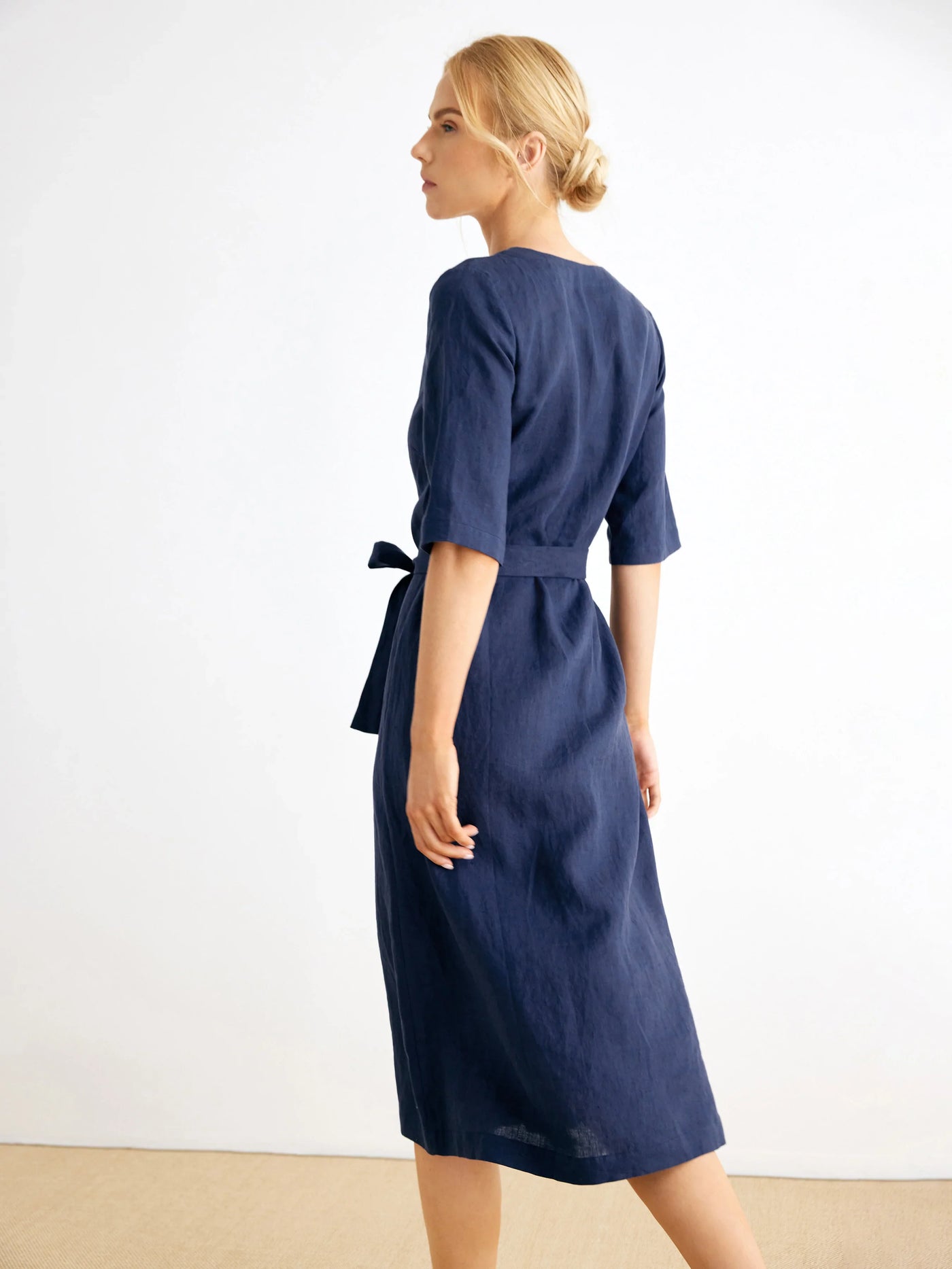Kiki 100% Linen Midi Wrap Dress