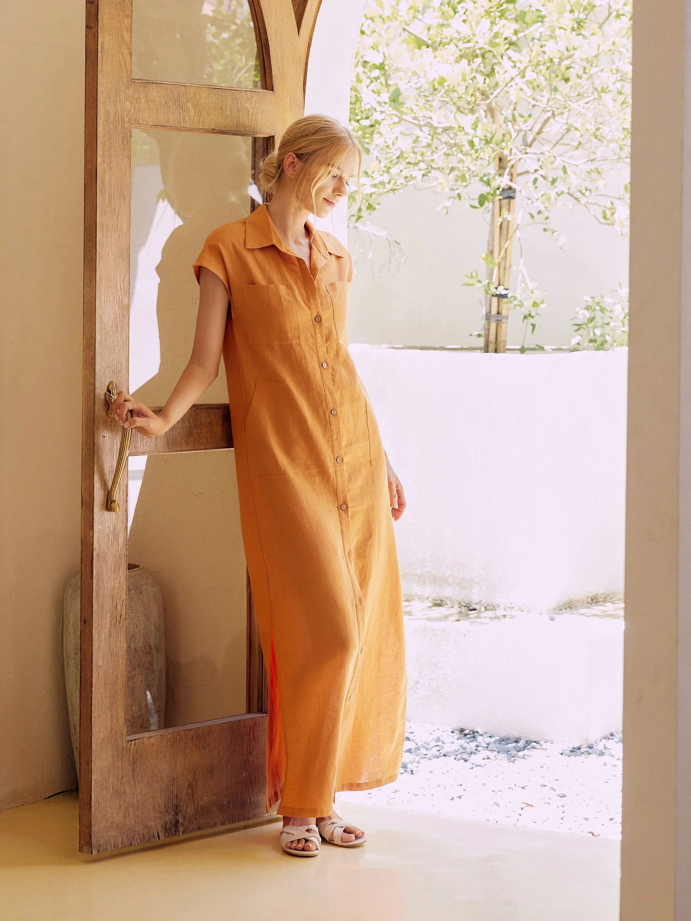 Blair Linen Button-Front Maxi Dress