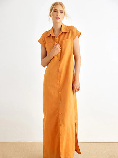 Blair Linen Button-Front Maxi Dress