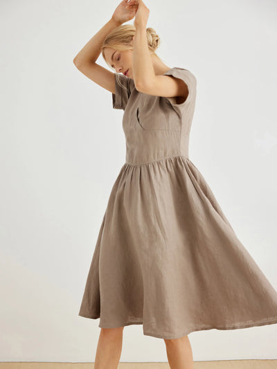 Luna 100% Linen V-Neck Summer Swing Dress