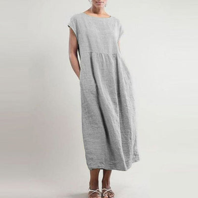 Ladies Loose Cotton Linen Simple Style Dress