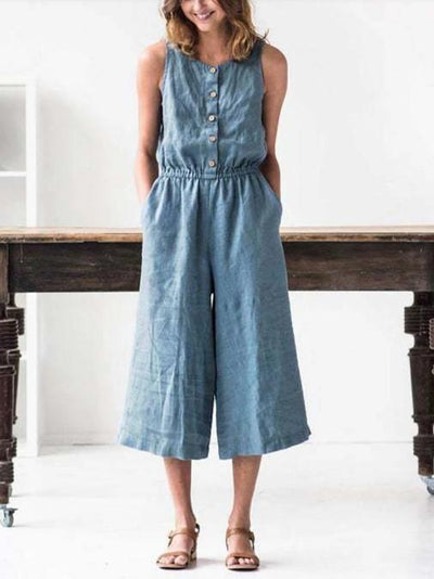 Casual single-breasted side pocket jumpsuit