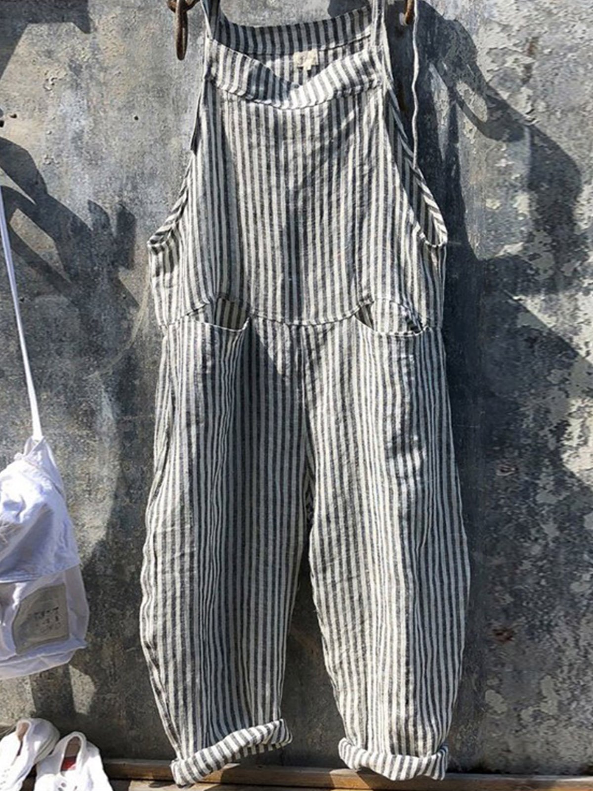 Women's Adjustable Striped Cotton Jumpsuit