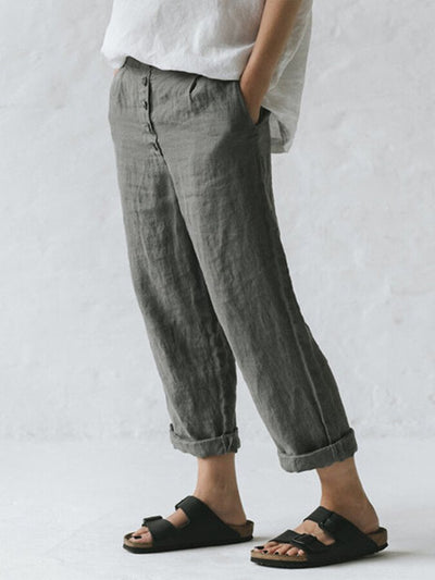 Women's Linen Pocket Button Casual Pants
