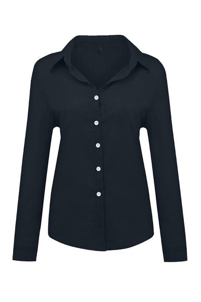 Casual Solid Button Shirt Collar Blouse