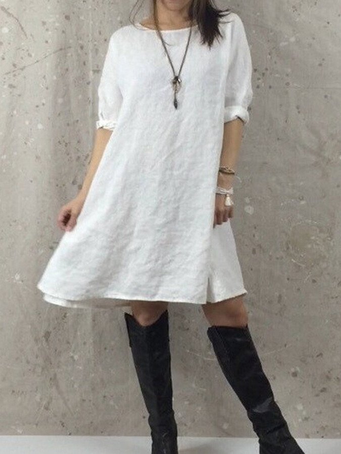 Women's Cotton Linen Solid Dress