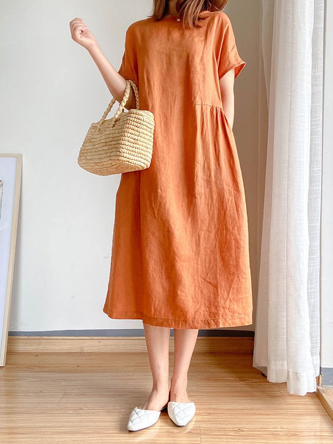 Women's Simple Literary Loose Solid Color Shift Dress
