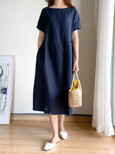 Women's Simple Literary Loose Solid Color Shift Dress