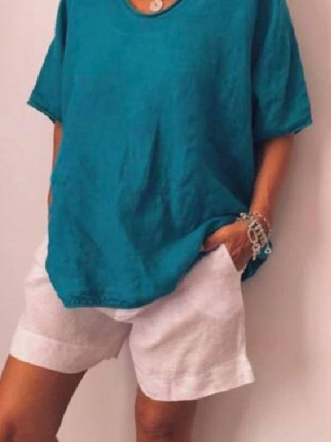 Casual Cotton And Linen T-Shirt