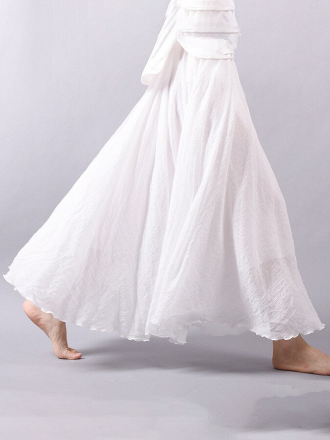 Solid Color National Style Cotton Linen Skirt