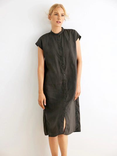 Morgan 100% Linen Cap-Sleeve Button-Front Dress
