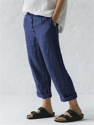 Women's Linen Pocket Button Casual Pants