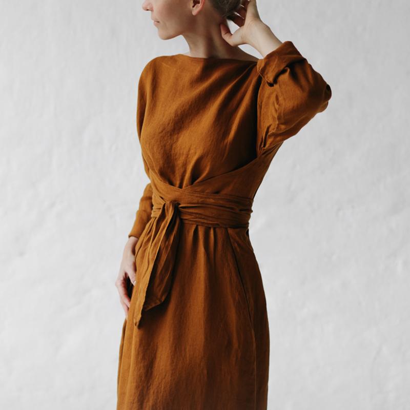 Casual one-neck long-sleeved belt Tunic