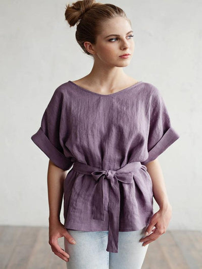 Casual Belted Round Neck Top
