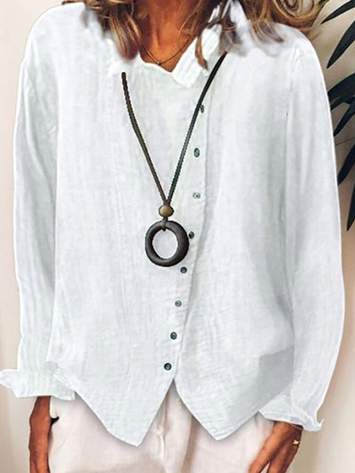 Ladies cotton and linen loose solid color temperament shirt