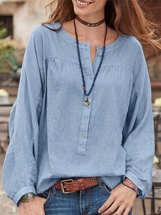 Casual Button Solid Color Top