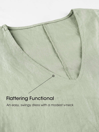 Ainsley 100% Linen V-Neck Pockets Swing Dress