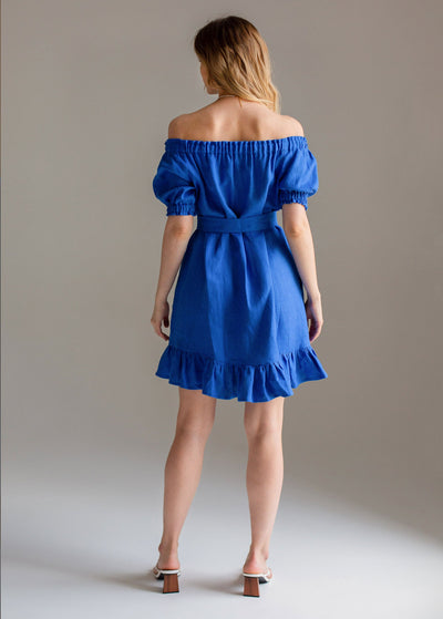 "Ayana" blue linen mini dress