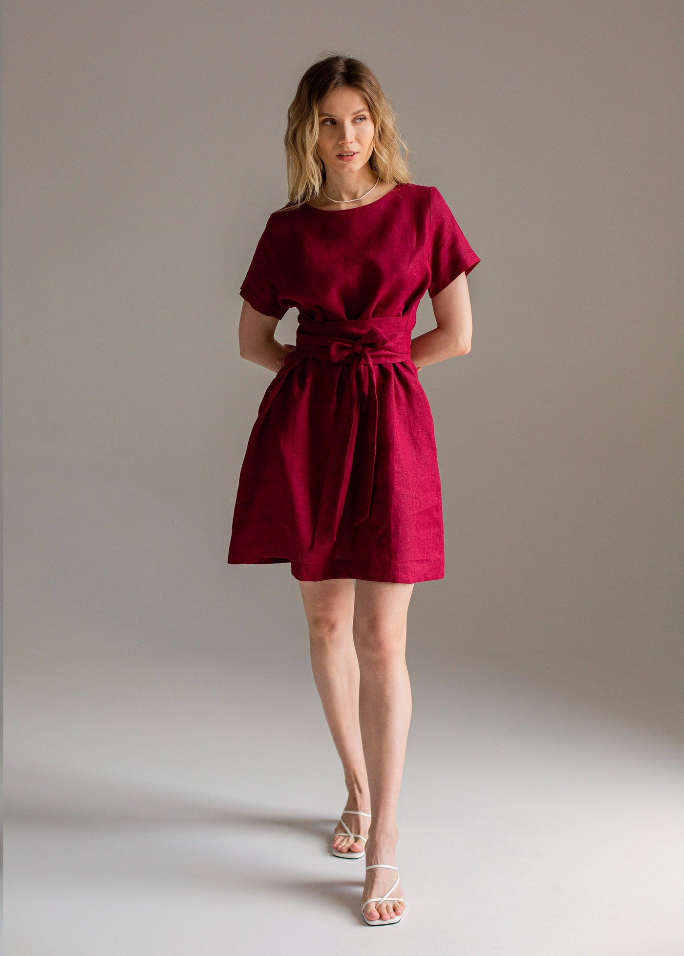 "Corina" Burgundy Linen Mini Dress