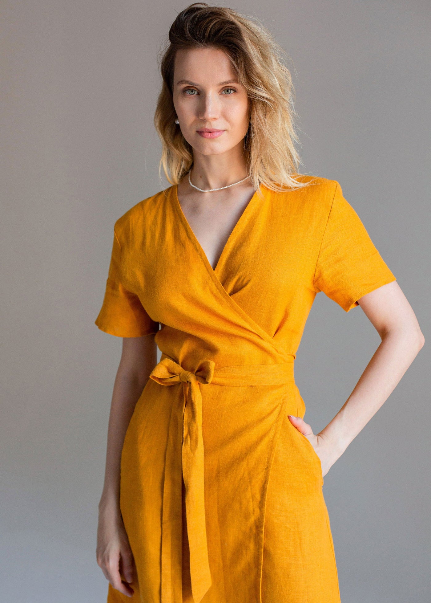 "Taylor" Mustard Yellow Wrap Dress