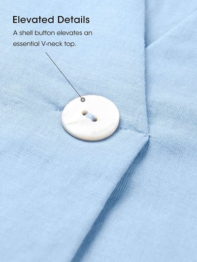 Finley Linen V-Neck Button Deco Stand Collar Top