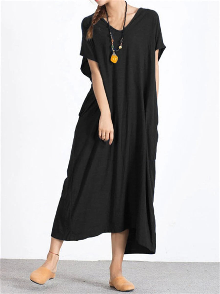 Women'S Loose And Thin Cotton And Linen Dress