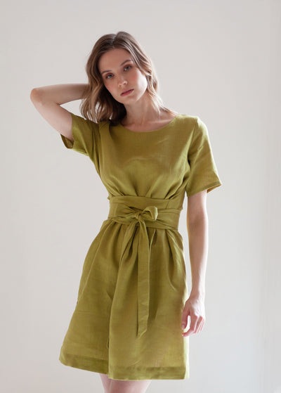 "Corina" Pastel Lime Green Short Dress