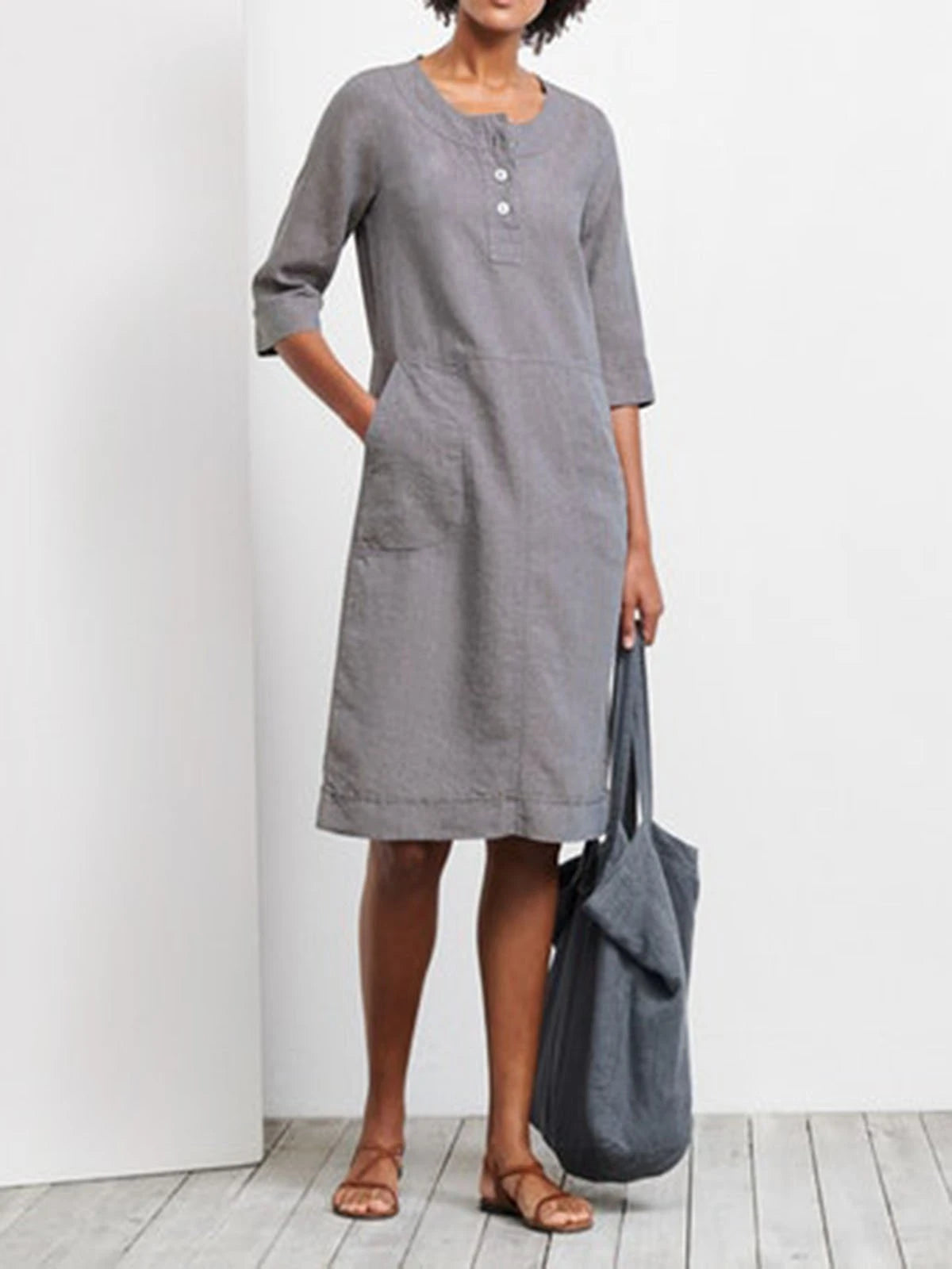 Holiday Linen Women Pocket Dress