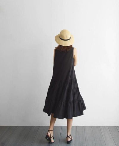 Wardrobe Basic Ruffled Sweet Daily Black Dress