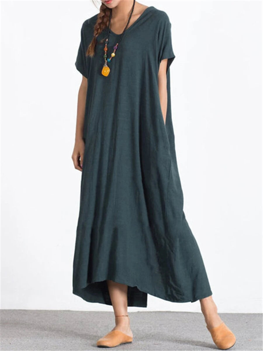 Women'S Loose And Thin Cotton And Linen Dress