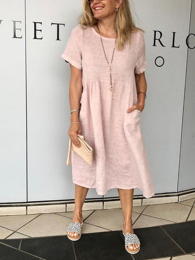 Pink Crew Neck Casual Shift Dresses