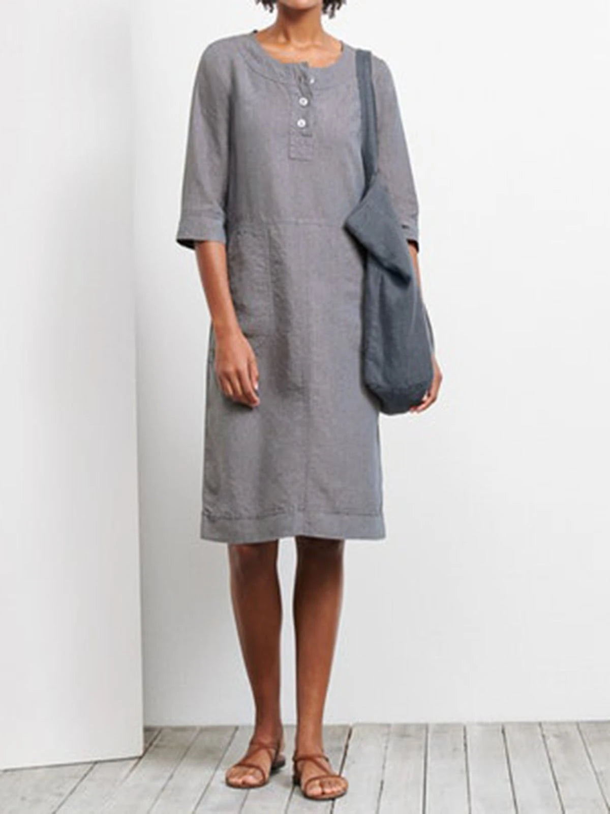 Holiday Linen Women Pocket Dress