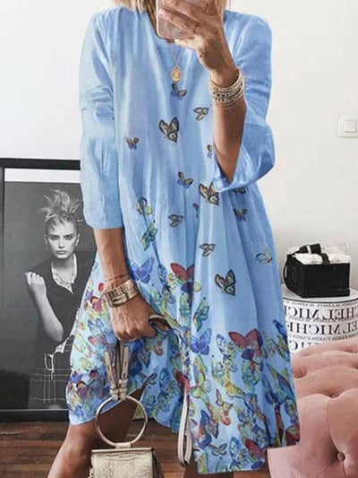 Women's Butterfly Printed Round Neck Dress