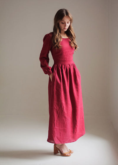 "Charlotte" Long Sleeve Burgundy Maxi Dress