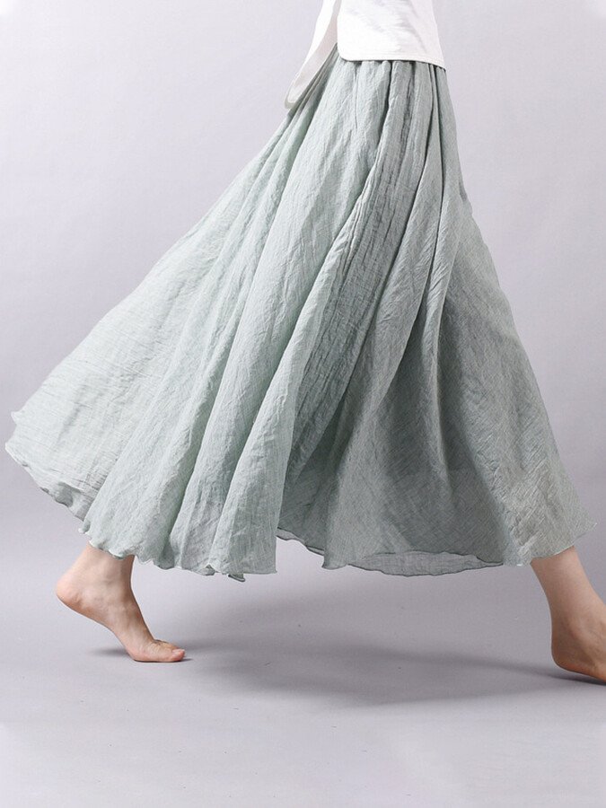 Solid Color National Style Cotton Linen Skirt