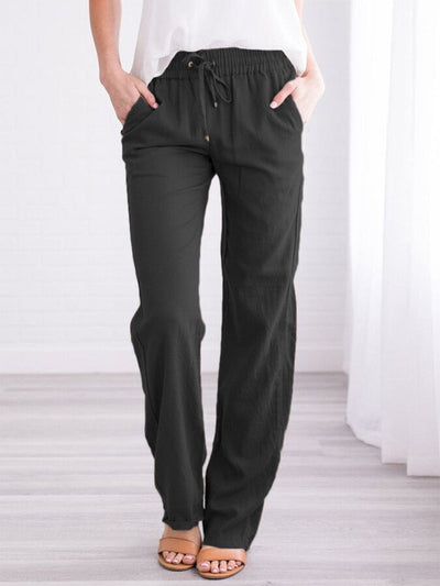 Women's Solid Color Cotton Linen Loose Casual Trousers