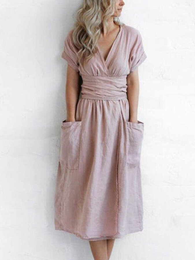 Linen Solid Lace Up Dress