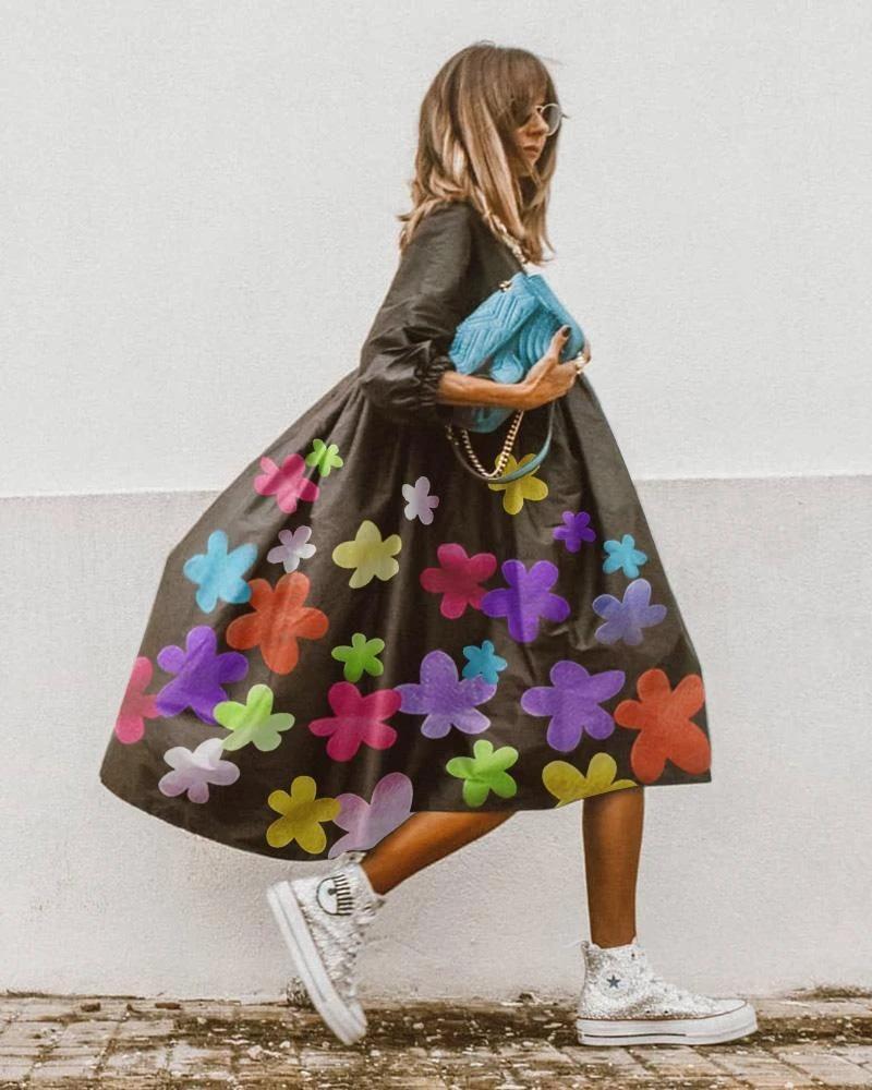 Fashion Flower Print Midi Dress