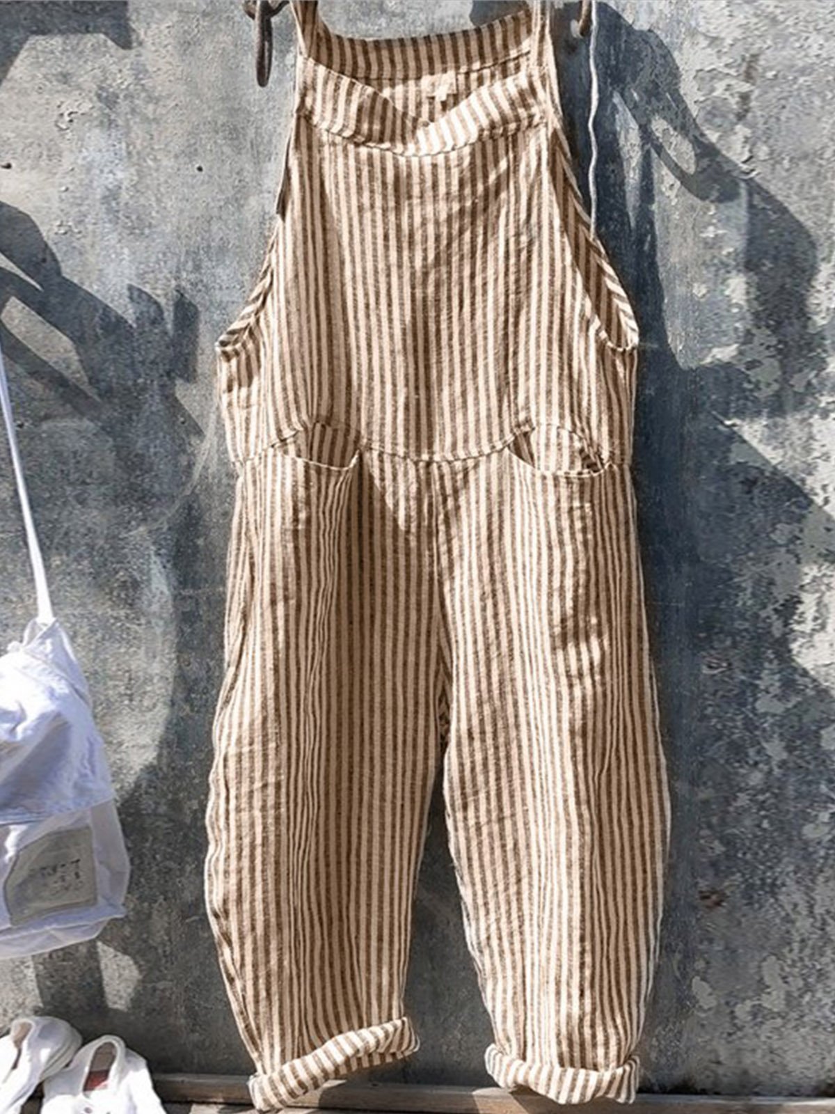 Women's Adjustable Striped Cotton Jumpsuit
