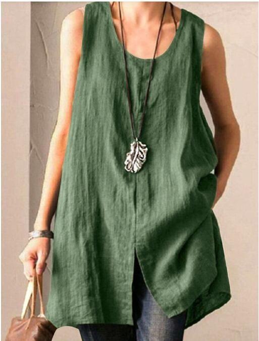 Solid Casual Sleeveless Slit High Low Blouse