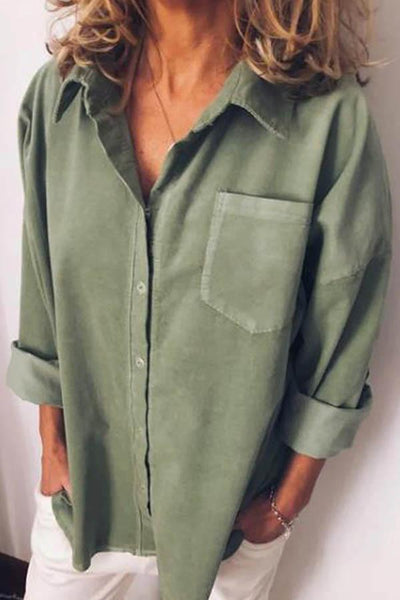 Casual Solid Paneled Buttons Down Side Pocket Blouse