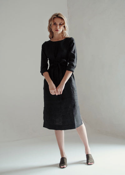 "Audrey" Black Linen Dress