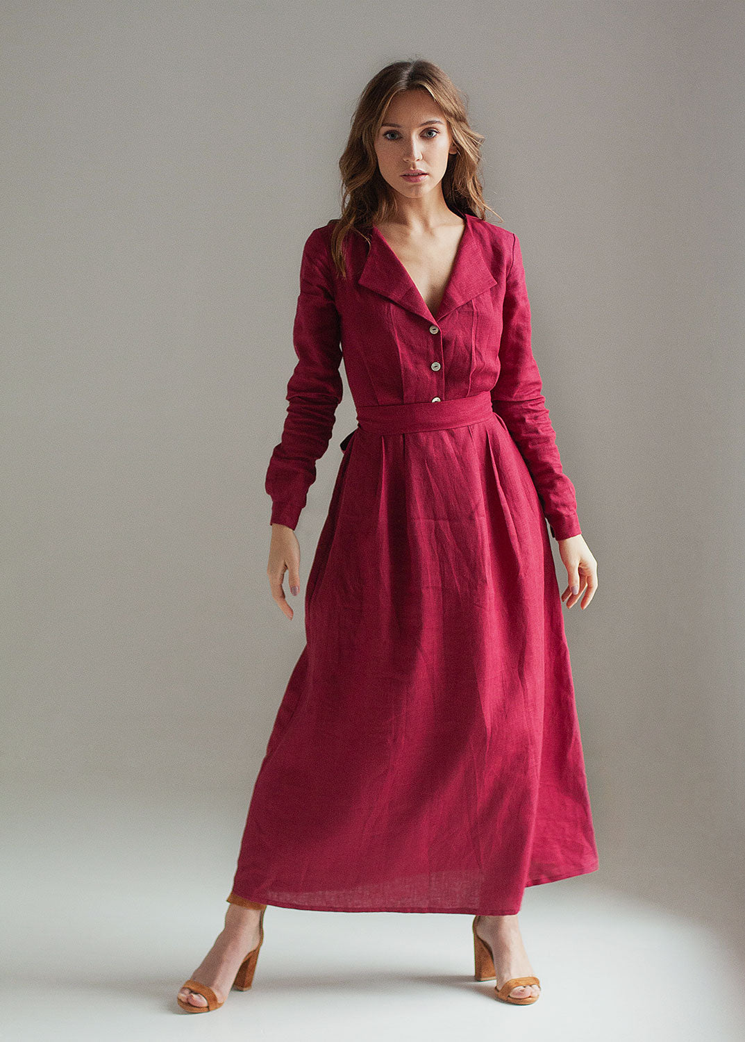 "Tristan" Burgundy Maxi Dress with sleeves