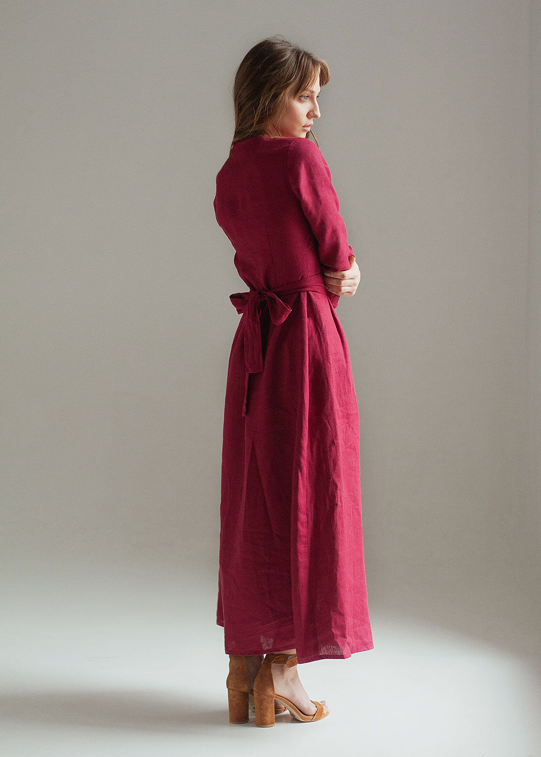 "Tristan" Burgundy Maxi Dress with sleeves