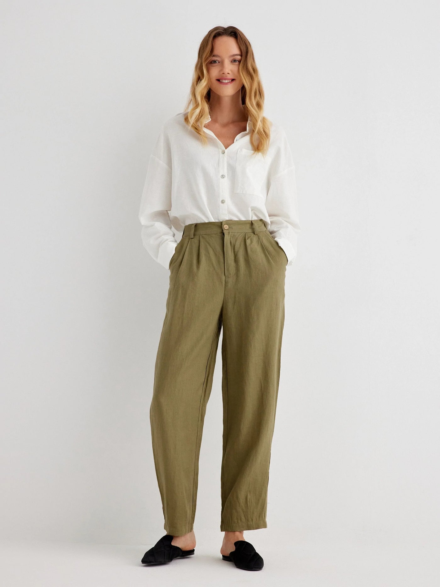 Rory 100% Linen Relaxed Fit Straight Leg Ankle Pants