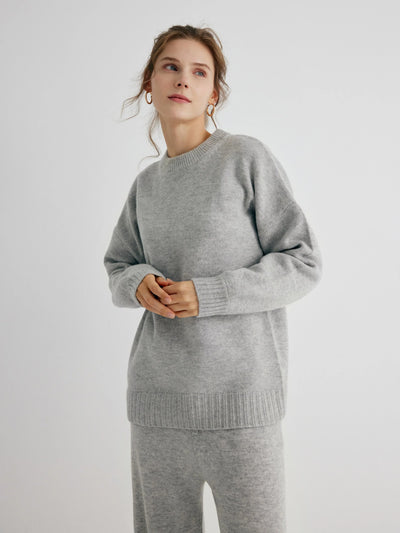 Gemma 100% Merino Wool Grey Relaxed Fit Drop Shoulder Pullover