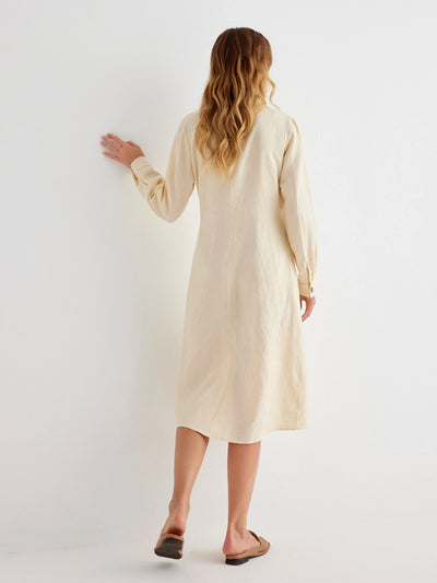 Fei 100% Linen Fitted Button Front Midi Dress