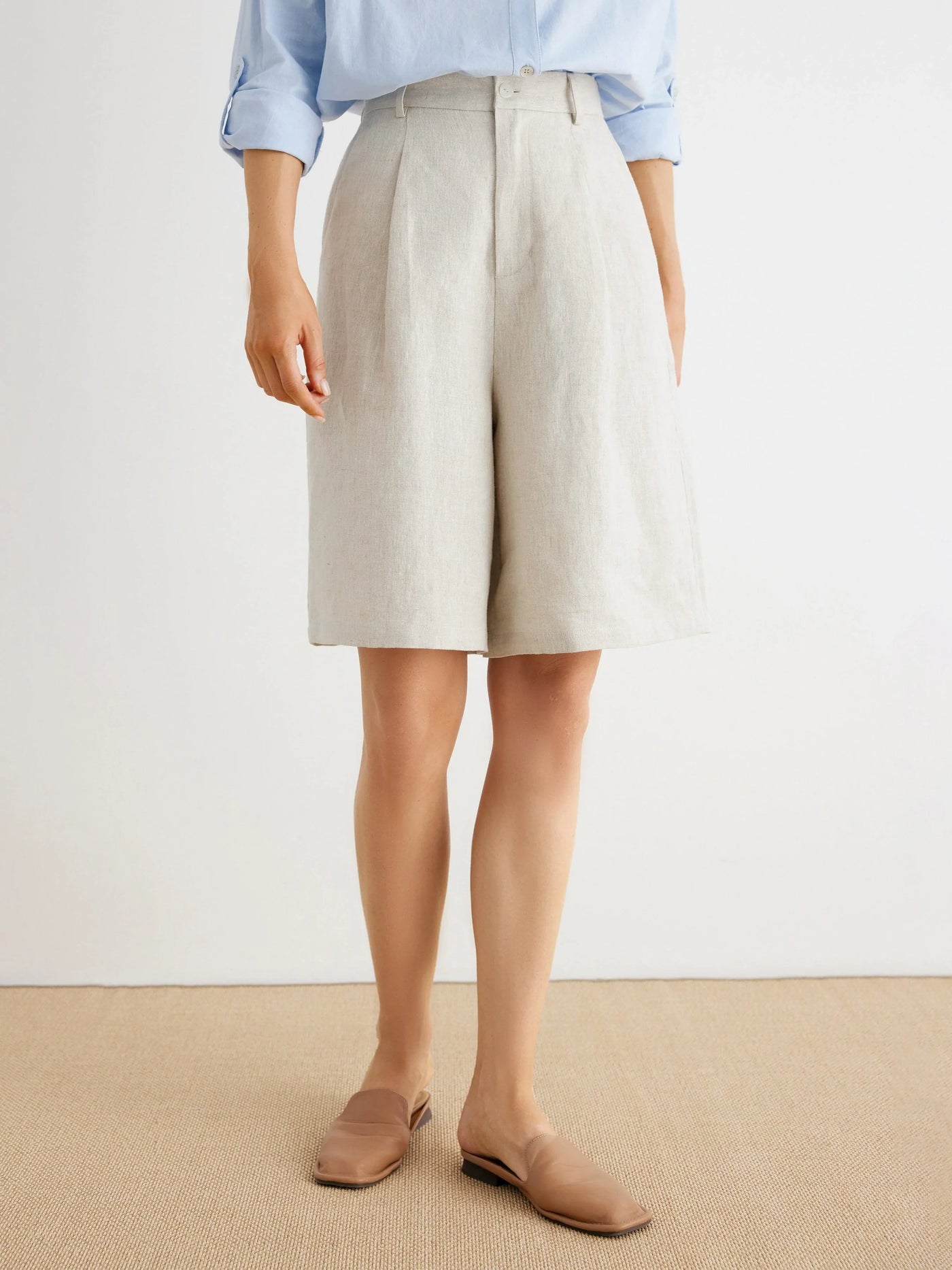 Alani 100% Linen Oversized Plain Bermuda Shorts